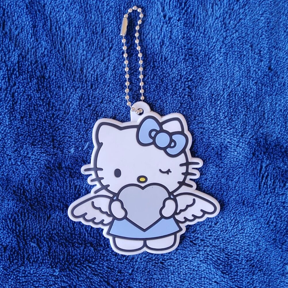 Kawaii Sanrio Hello Kitty Blue Angel Dress Winking Heart Keychain Luggage Tag